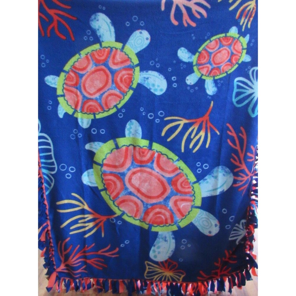 Handmade Tie Soft Fleece Throw Blanket Beach Turtle Ocean Theme NWOT